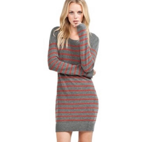 Rag & Bone Putney Strip Wool Cashmere Sweater Dress Grey Burnt Orange Size XS - Picture 1 of 7